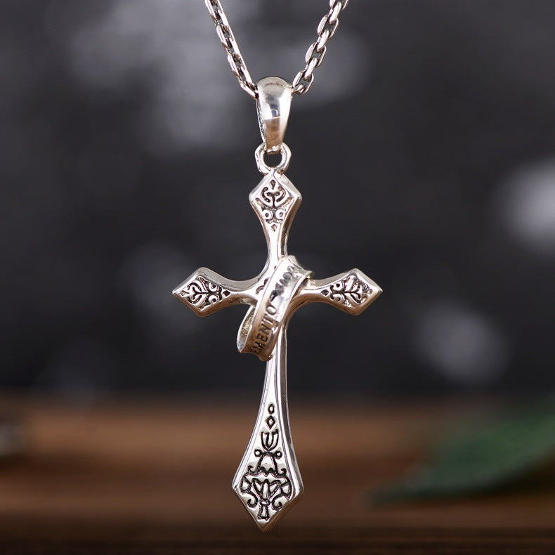 Sterling Silver Jesus Cross Personality Retro Men's And Women's Pendant Curren