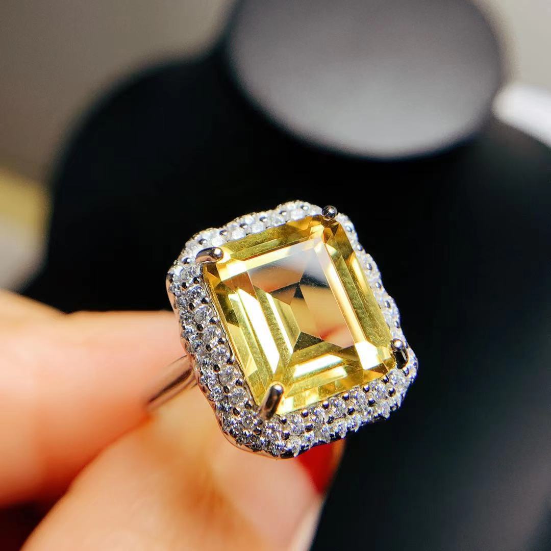 Citrine Rose Gold Ring 925 Silver Ring Holder Open Mouth Design Women's Ring Curren