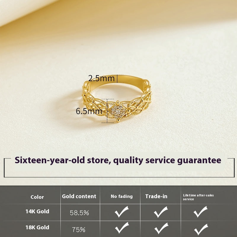 Pure 18K Jinrege Light Luxury Wide Version Fashion Ring Curren