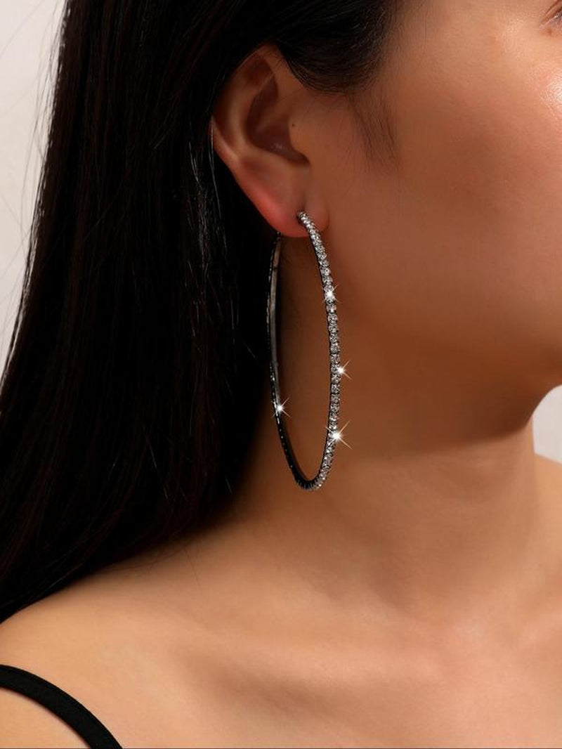Minimalist Rhinestone Decorated Large Size Hoop Earrings