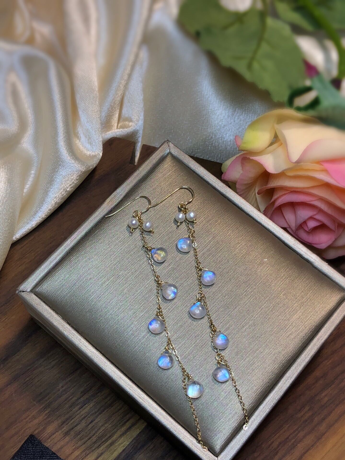 Moonlight Stone Wrapped Vintage Tassel 14k Earrings Curren