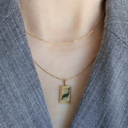 Au750 Gold Gold Bar Natural Diamond Pendant Necklace Curren