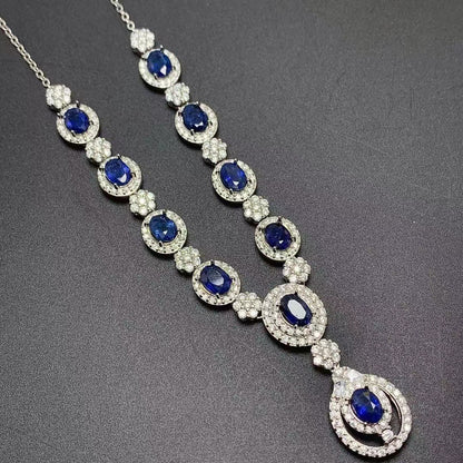 925 Silver Inlaid Natural Sri Lankan Sapphire Necklace Curren