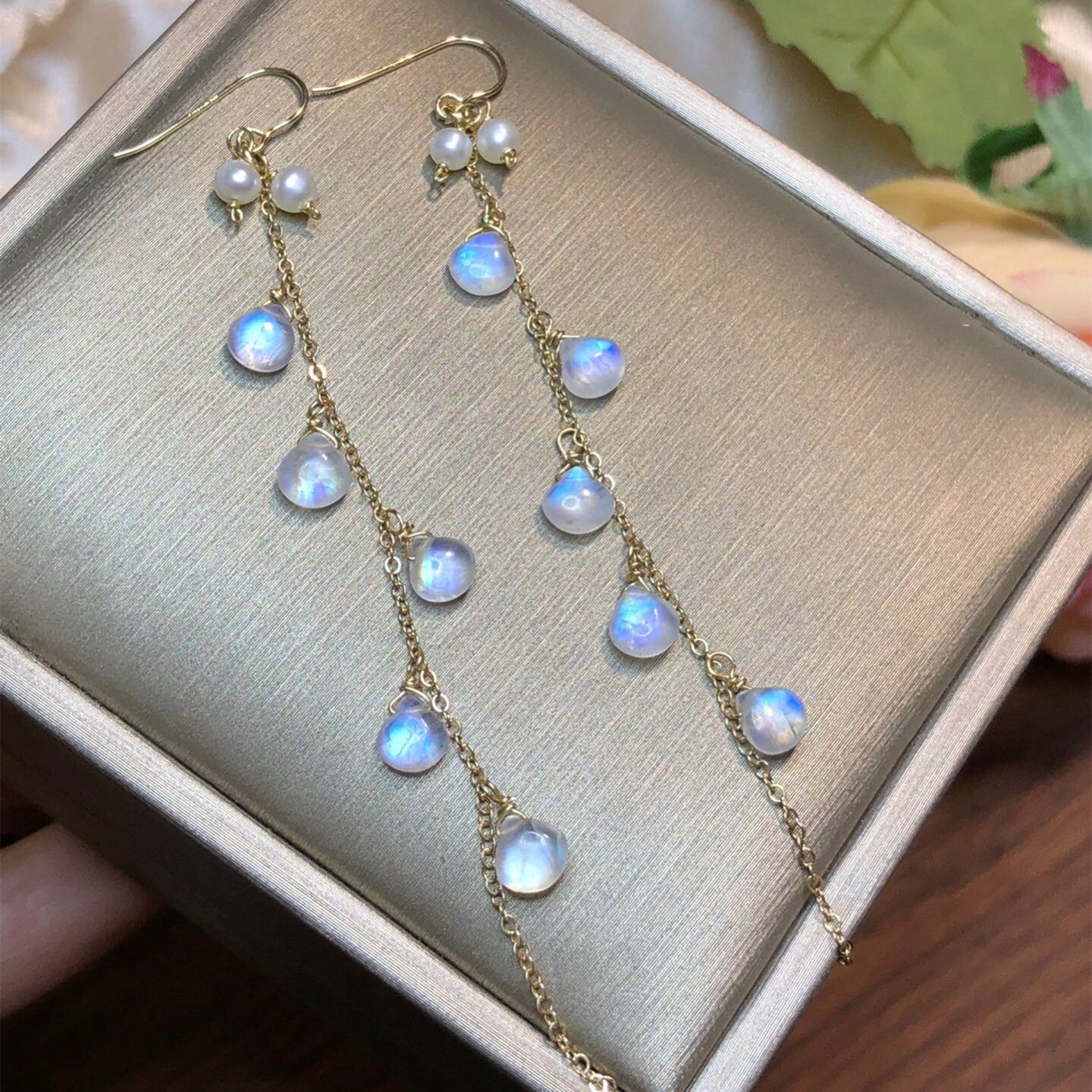 Moonlight Stone Wrapped Vintage Tassel 14k Earrings Curren