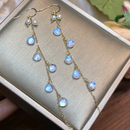 Moonlight Stone Wrapped Vintage Tassel 14k Earrings Curren