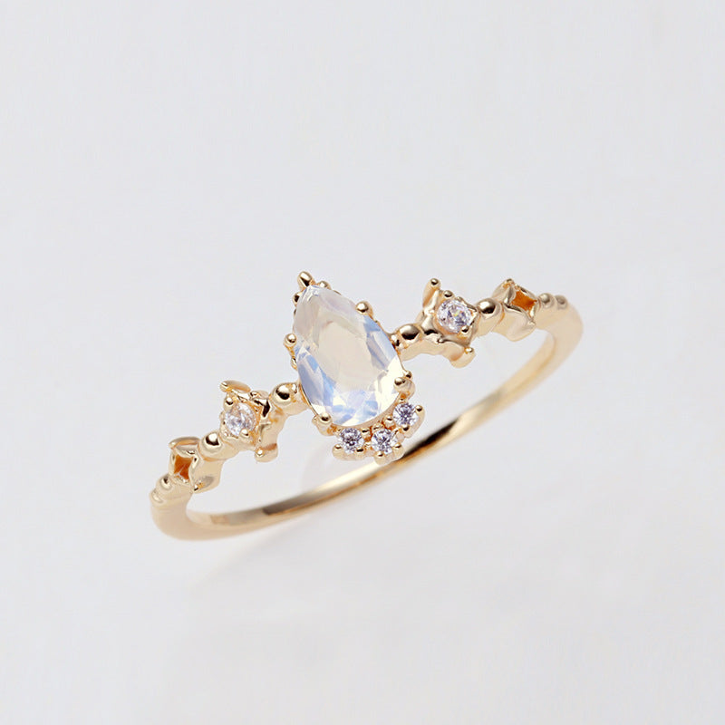 S925 Gold Plated Moonstone Thin Ring Women's Ring Curren