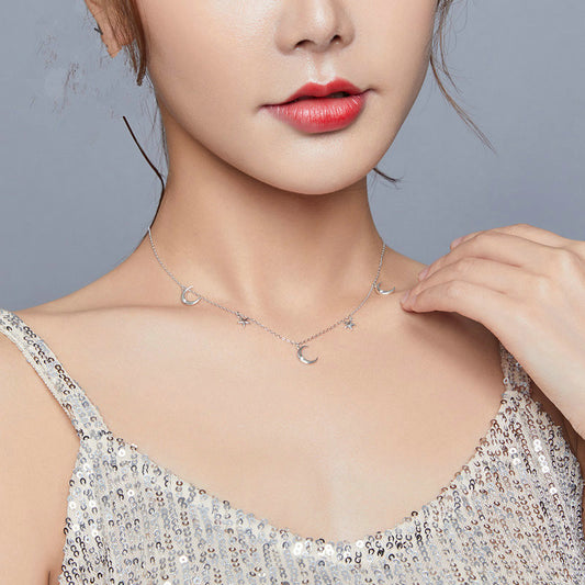 Star and Moon Zircon Necklace null