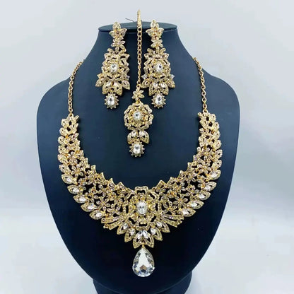 C30 Wedding Forehead Chain Necklace Earrings Set Dubai Jewelery 