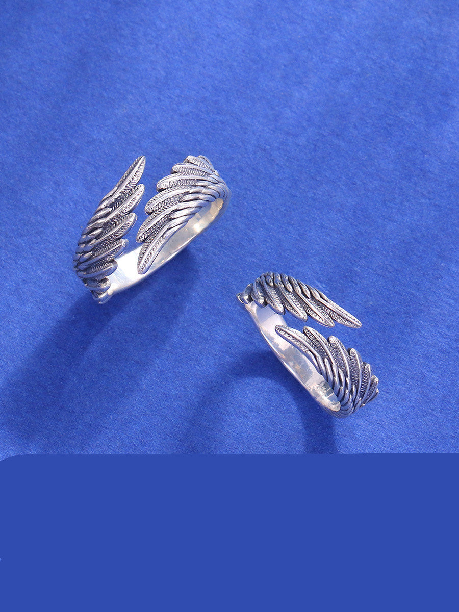 Angel Wings 999 Pure Silver Ring Sterling Silver Couple Ring Curren