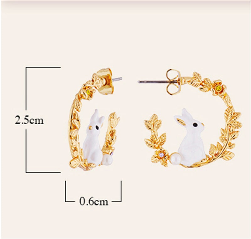 Cute Little White Rabbit Wheat Ear Earrings Curren