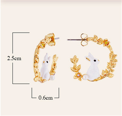 Cute Little White Rabbit Wheat Ear Earrings Curren