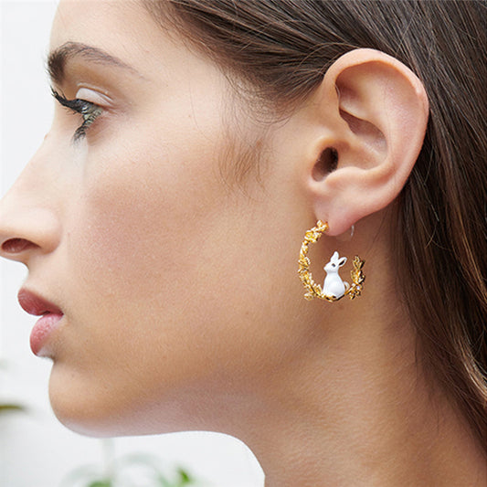 Cute Little White Rabbit Wheat Ear Earrings Curren