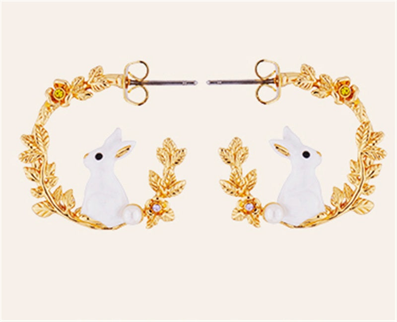 Cute Little White Rabbit Wheat Ear Earrings Curren