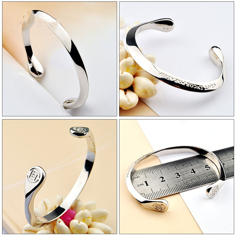 925 Sterling Silver Bracelet Male And Female Students Japanese And Korean Version Of Card SeriesBracelet Simple Edge Silver Bracelet Gift Curren