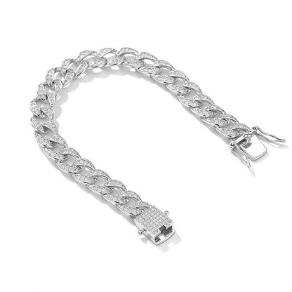 Sterling Silver Moissanite Cuban Link Chain Bracelet Full Diamond Curren