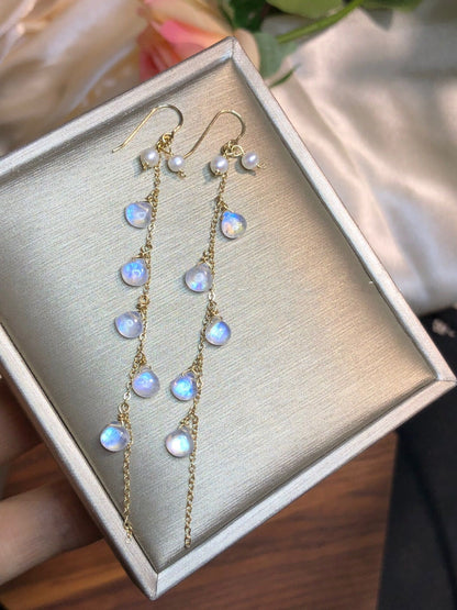 Moonlight Stone Wrapped Vintage Tassel 14k Earrings Curren