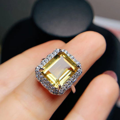 Citrine Rose Gold Ring 925 Silver Ring Holder Open Mouth Design Women's Ring Curren