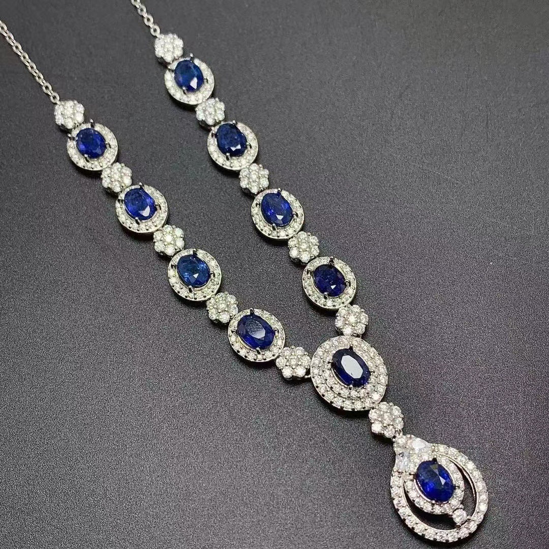 925 Silver Inlaid Natural Sri Lankan Sapphire Necklace Curren