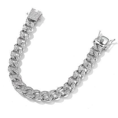 Sterling Silver Moissanite Cuban Link Chain Bracelet Full Diamond Curren
