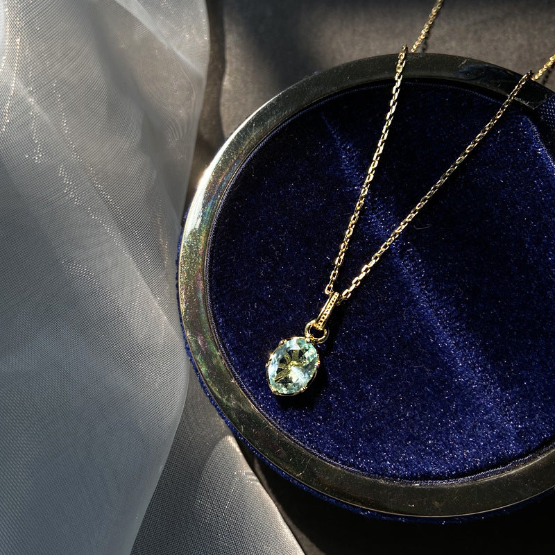 Light Luxury S925 Silver Single Zircon Gem Necklace Extremely Simple Pendant Retro Senior Sense Clavicle Chain Curren