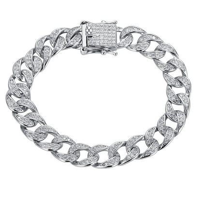 Sterling Silver Moissanite Cuban Link Chain Bracelet Full Diamond Curren