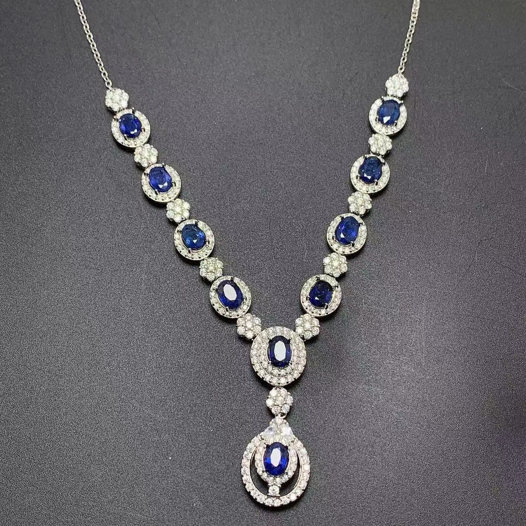 925 Silver Inlaid Natural Sri Lankan Sapphire Necklace Curren