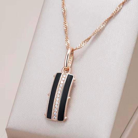 Hot Black Enamel Square Pendant Necklace Women