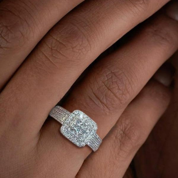 925 Sterling Silver Luxury Rhinestone Square Ring Curren