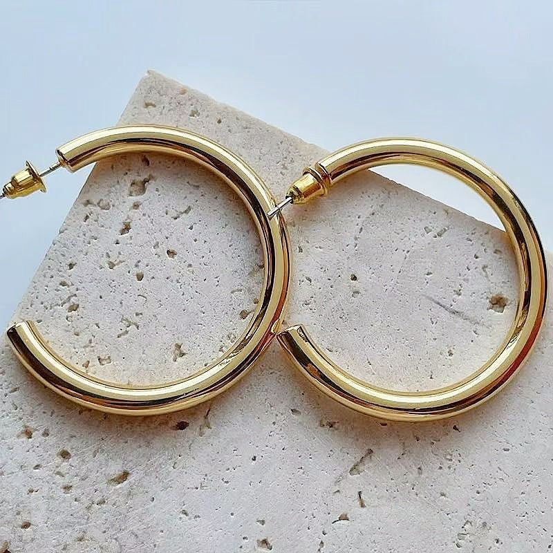 European And American Copper-plated Gold Thick Hoop Earrings Curren