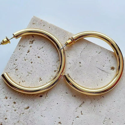 European And American Copper-plated Gold Thick Hoop Earrings Curren