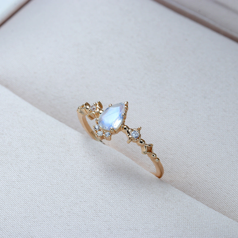 S925 Gold Plated Moonstone Thin Ring Women's Ring Curren