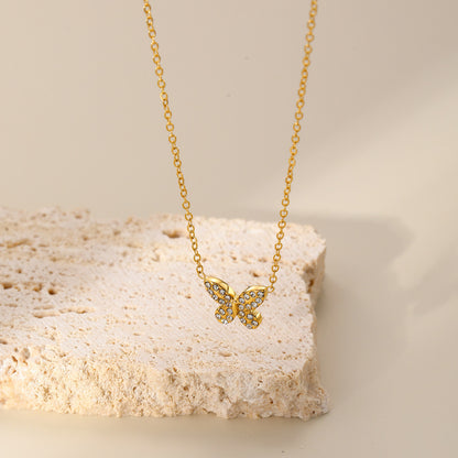 Butterfly Titanium Steel Full Diamond Exquisite Small And Versatile Simple Necklace Curren
