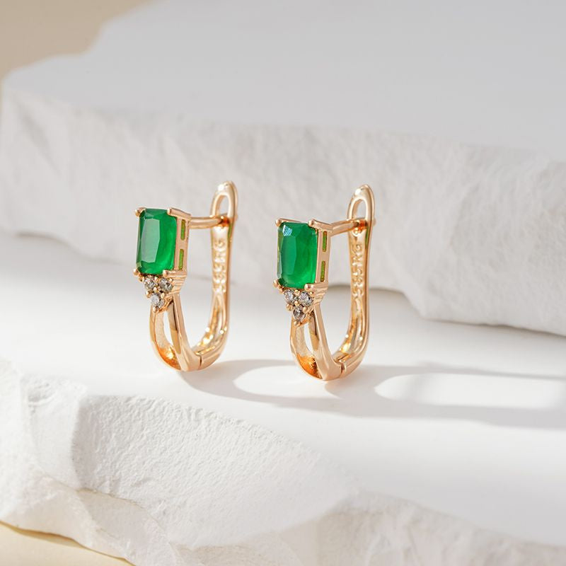 Rose Gold Square Green Zircon Stud Earrings Curren