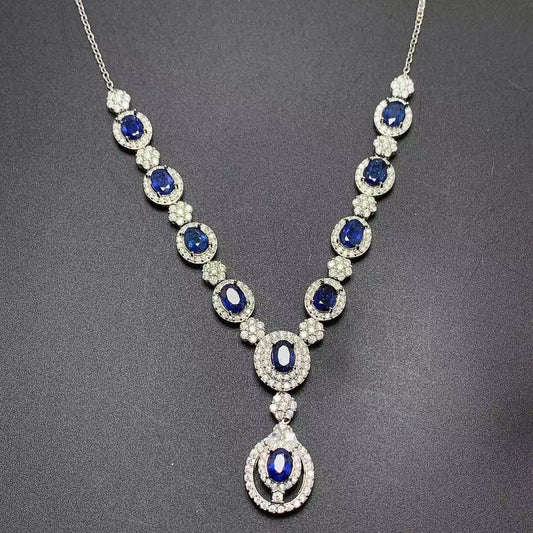 925 Silver Inlaid Natural Sri Lankan Sapphire Necklace Curren