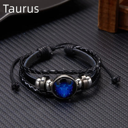 12 Constellation Zodiac Sign Charm Luminous Bracelets Men Women 