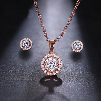 Manifold Simple Round Zircon Inlaid Clavicle Chain Necklace Earrings Two-piece Set Curren