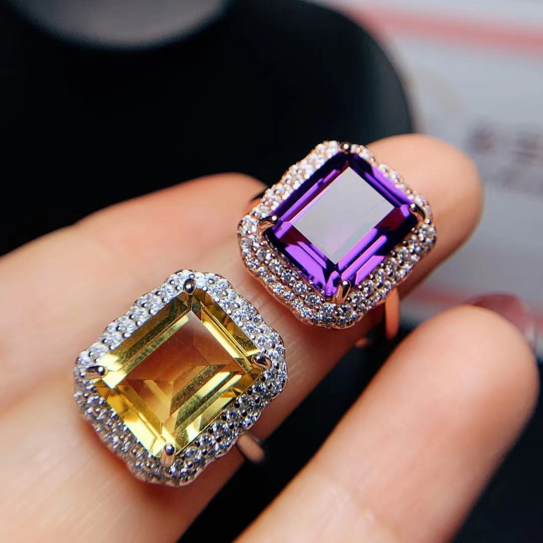 Citrine Rose Gold Ring 925 Silver Ring Holder Open Mouth Design Women's Ring Curren