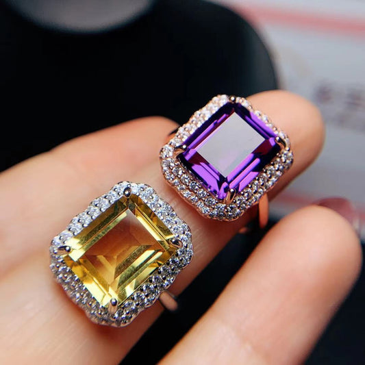 Citrine Rose Gold Ring 925 Silver Ring Holder Open Mouth Design Women's Ring Curren