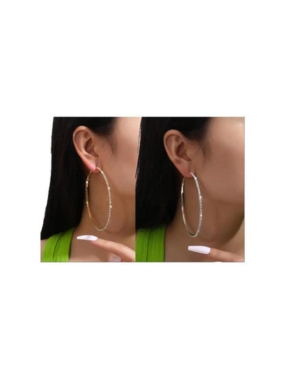 Minimalist Rhinestone Decorated Large Size Hoop Earrings