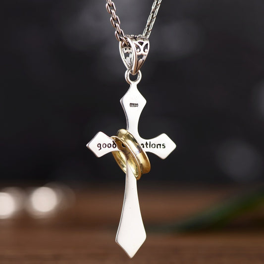 Sterling Silver Jesus Cross Personality Retro Men's And Women's Pendant Curren