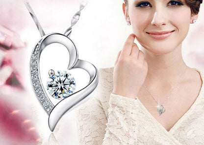 Crystal Heart Pendant 925 Sterling Silver Necklace