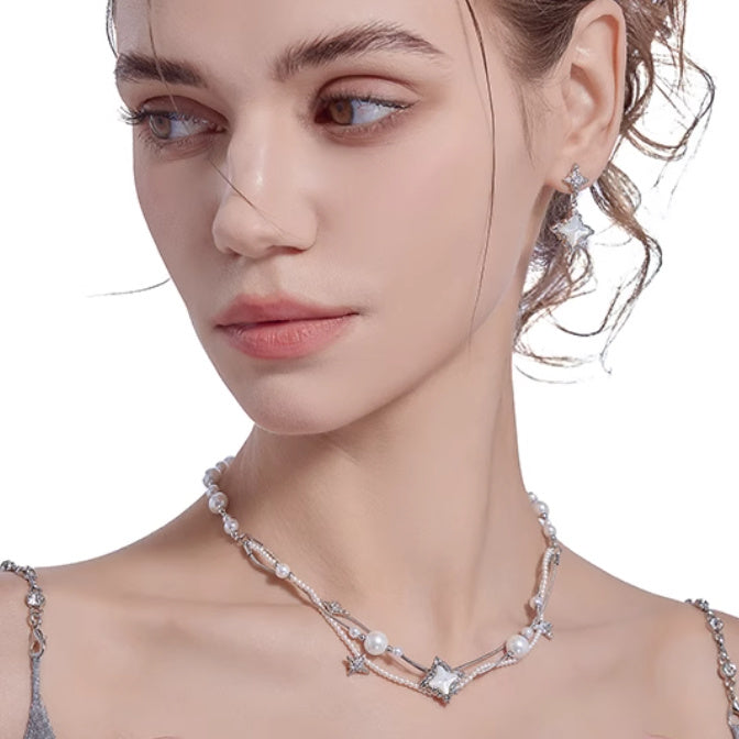 XINGX Series Light Luxury Woven Asterism Necklace High Sense Short Pearl Necklace Curren