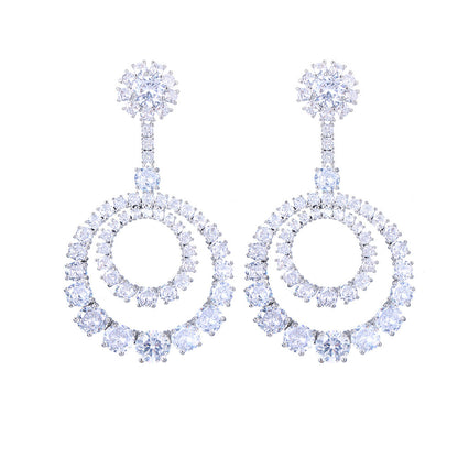 Earrings Large Copper Inlaid Transparent Zircon Round Curren