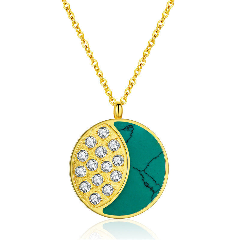 Fashion Turquoise Moon Styling Inset Zircon Gold Necklace Accessories Curren