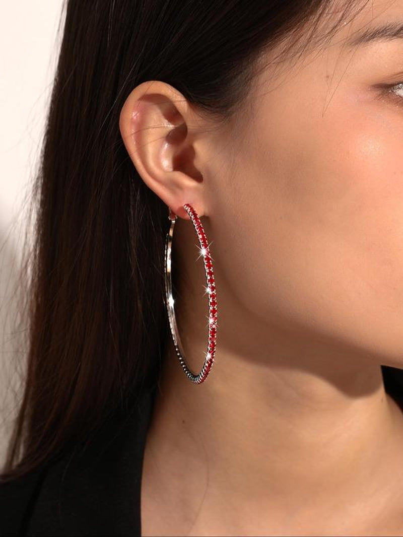 Minimalist Rhinestone Decorated Large Size Hoop Earrings