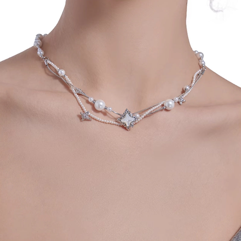 XINGX Series Light Luxury Woven Asterism Necklace High Sense Short Pearl Necklace Curren