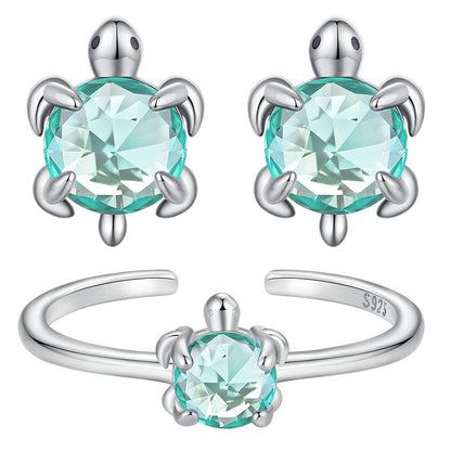 S925 Sterling Silver Turtle Ear Stud And Ring Curren