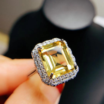 Citrine Rose Gold Ring 925 Silver Ring Holder Open Mouth Design Women's Ring Curren