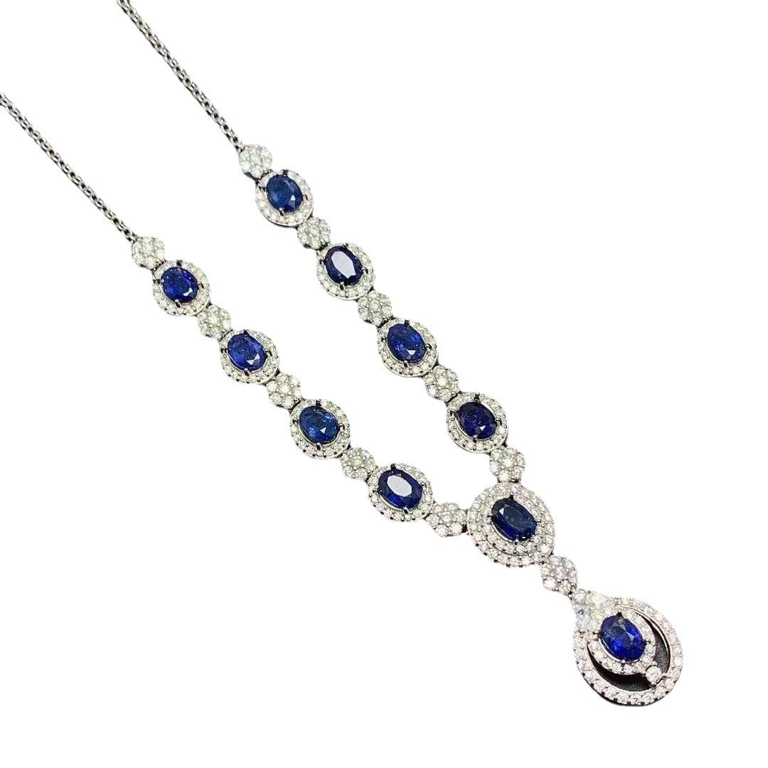 925 Silver Inlaid Natural Sri Lankan Sapphire Necklace Curren