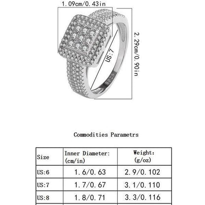 925 Sterling Silver Luxury Rhinestone Square Ring Curren